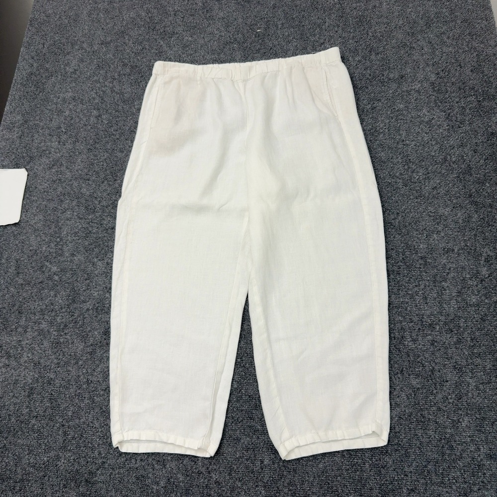 J Jill Pants Womens L White Linen Elastic Waist Cropped Coastal Minimalist